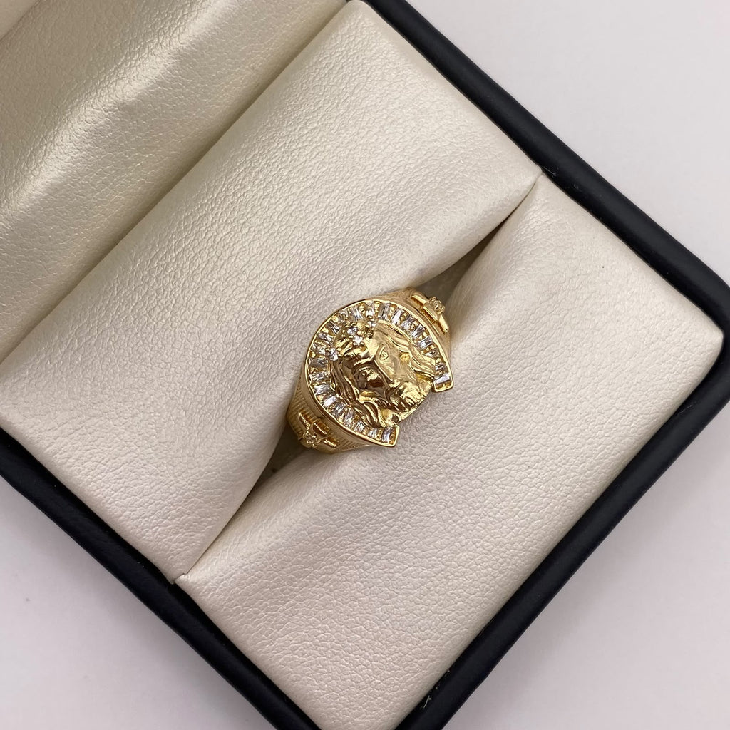 Anillo Rostro cristo circones blancos Oro amarillo 18k / Talla 8 1/2 / 5,95 Gr / 4,9 mm