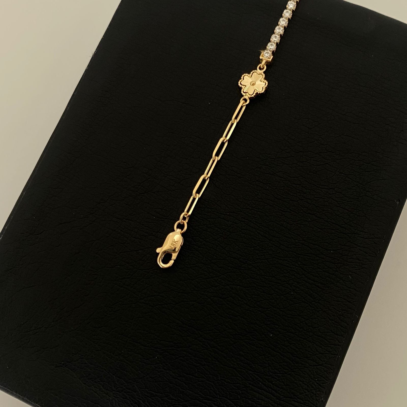 Pulso It tenis con trebol diamantado graduable Oro amarillo 18k +4 / 3,25 Gr / 2 mm / 17 Cm