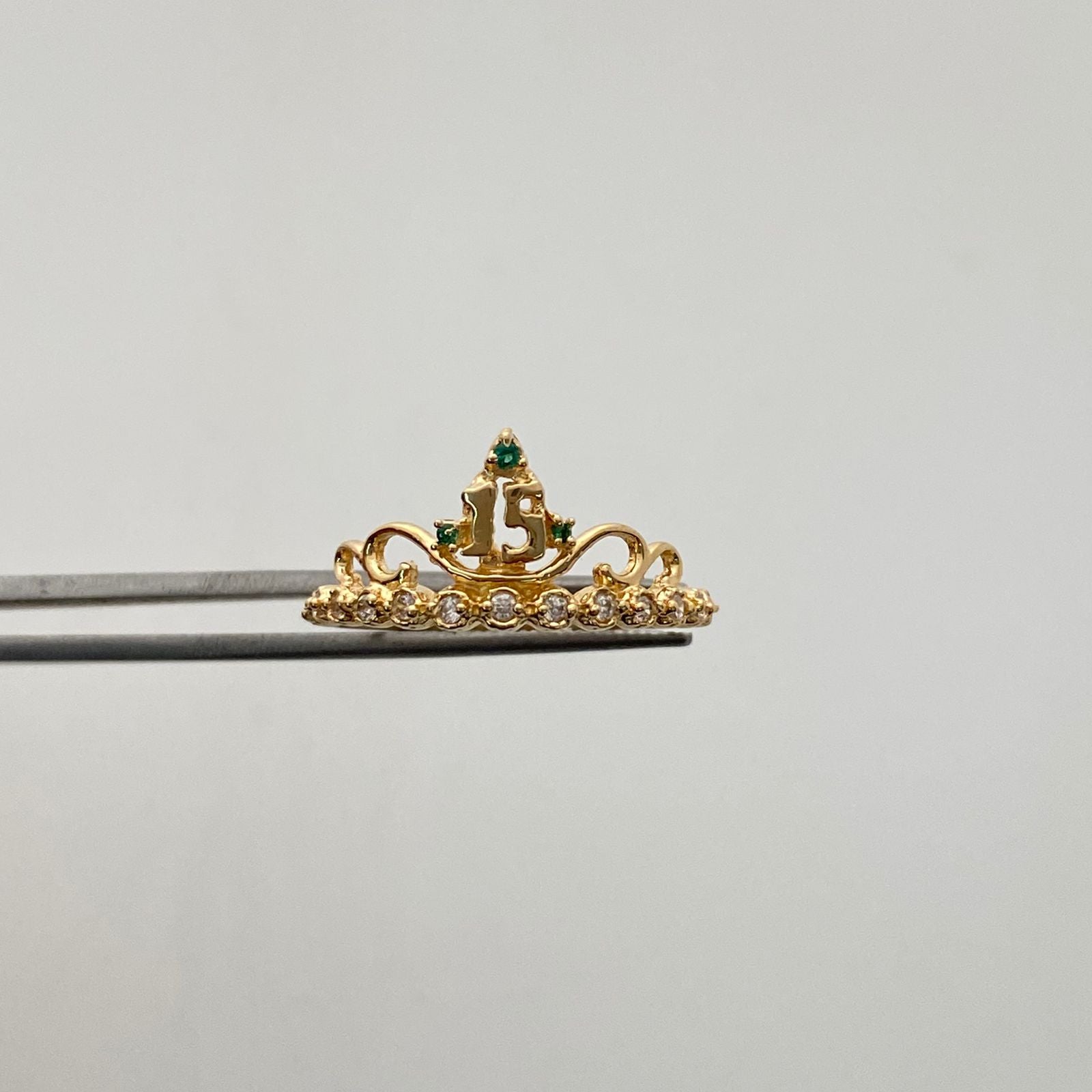 Anillo 15 Casting Blanco y Verde Oro amarillo 18k / Talla 7 / 2,1 Gr