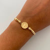 Pulsera tejida Virgen Guadalupe redonda Bolas Diamantadas 5,4 mm Oro amarillo 18k 1,35 Gr
