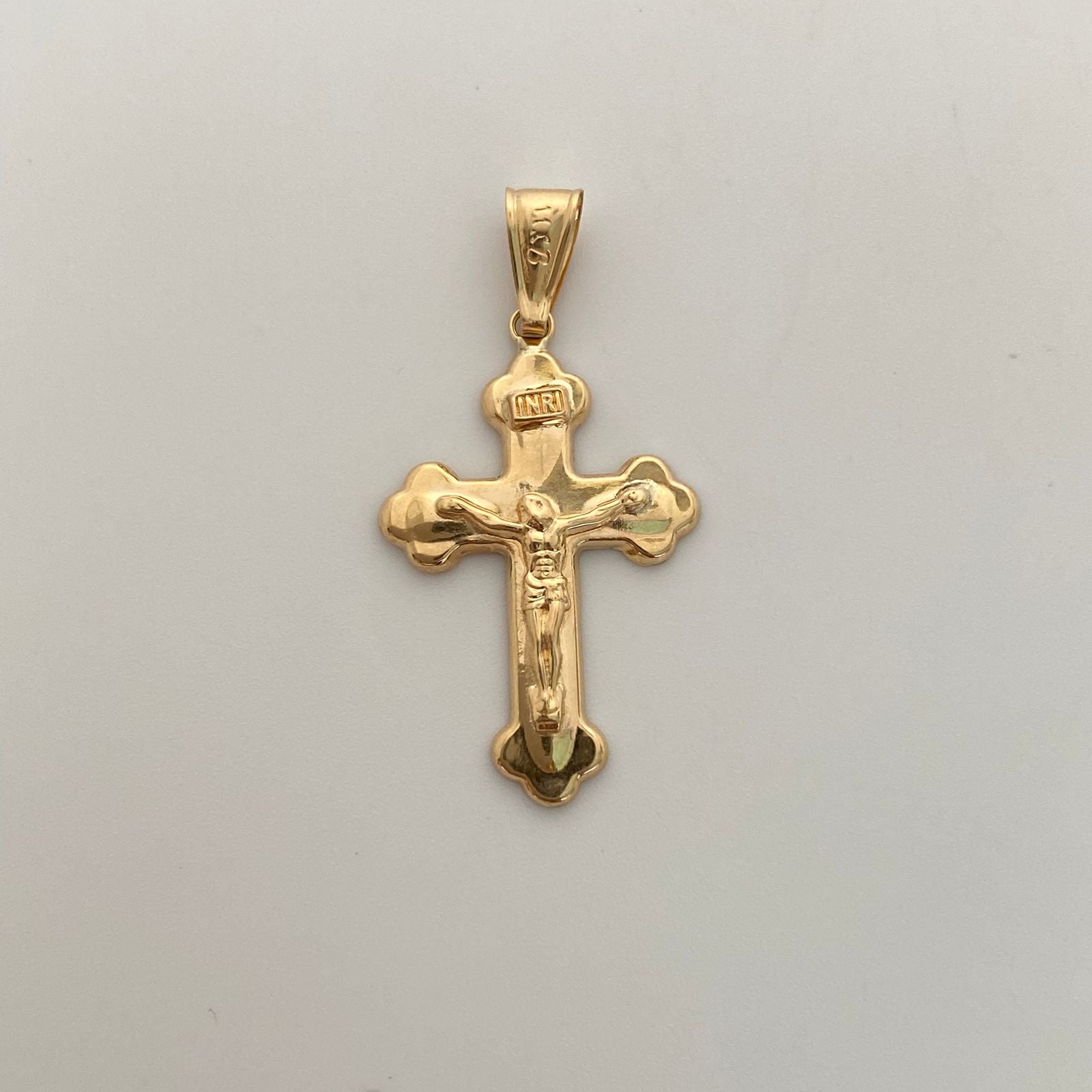 Dije Cruz cristo punta flor Oro amarillo 18k 1,8 Gr / 21 mm / 4 Cm