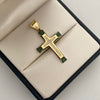 Dije It Dije Cruz circones negros,blancos y verdes  Oro amarillo 18k +4 / 4,05 Gr / 41,1 Cm