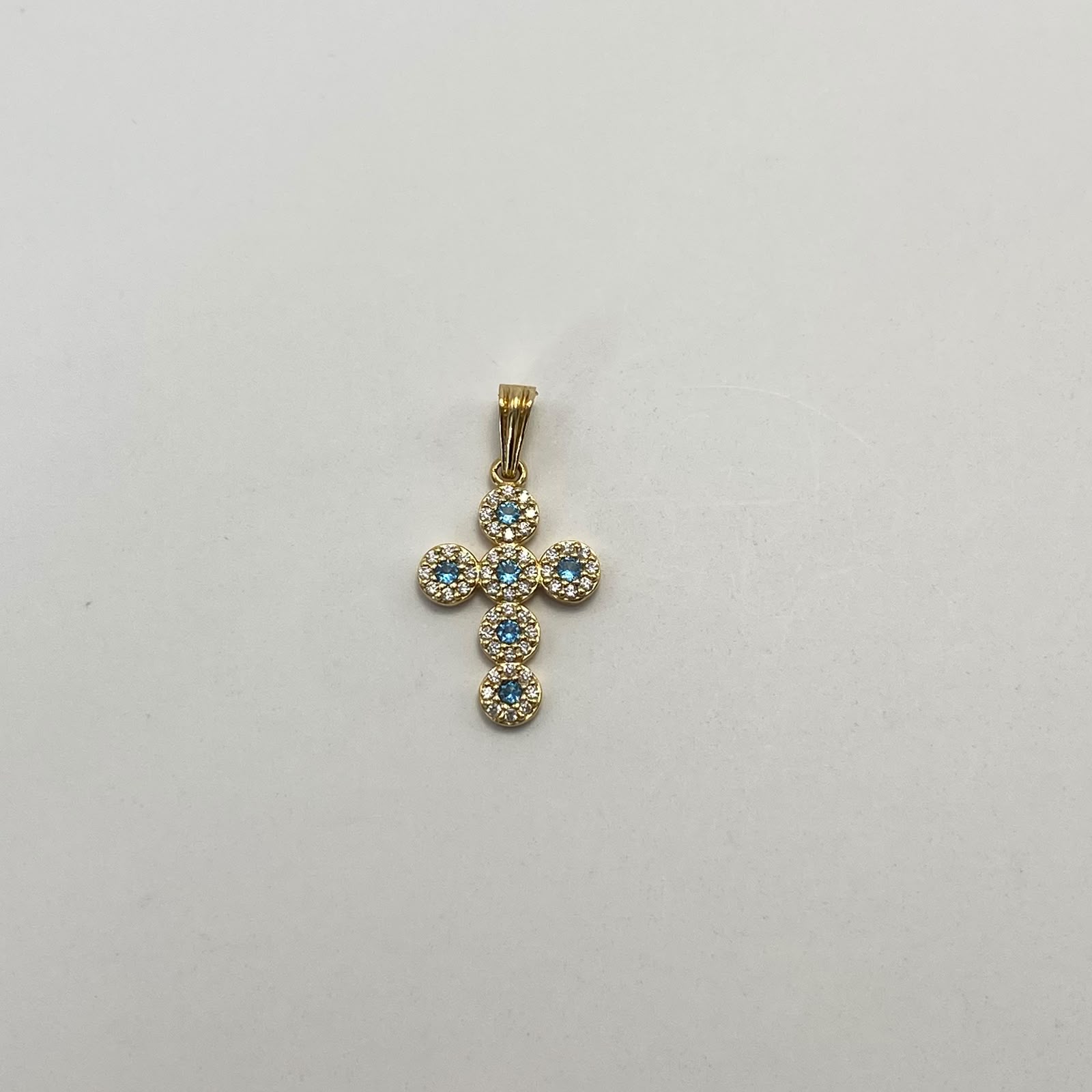 Dije Cruz Casting Celeste Con Borde Blanco  Oro amarillo 1,6 Gr / 13,22 mm / 2,5 Cm