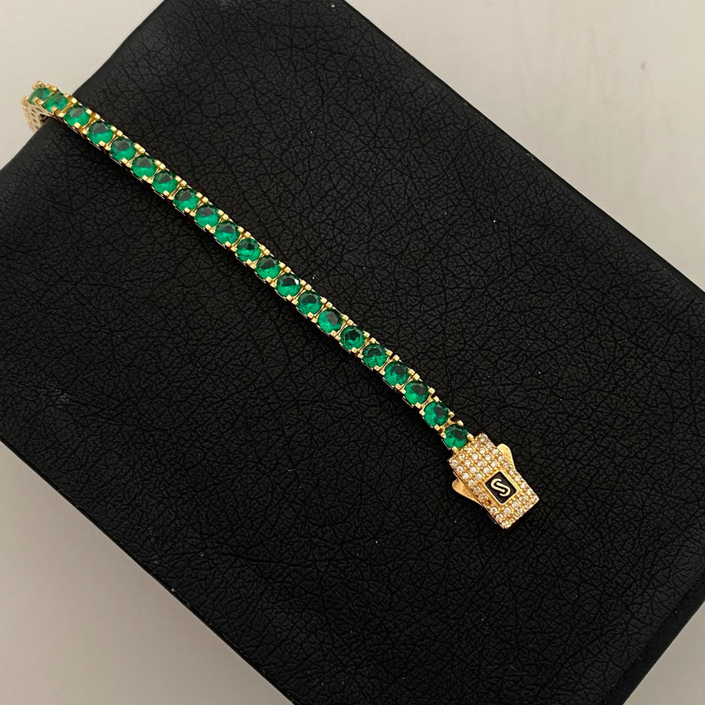 Pulso Tennis Circon Verde Oro amarillo 18k +4 / 10,1 Gr / 3,3 mm / 19,8 Cm