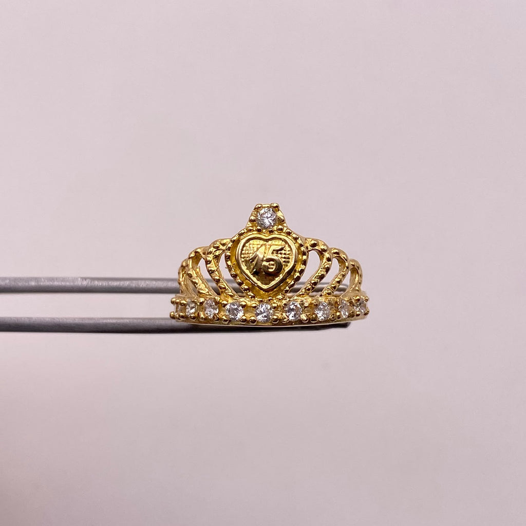 Anillo 15 Circones  blancos Oro amarillo 18k / Talla 6 1/2 / 3,52 Gr