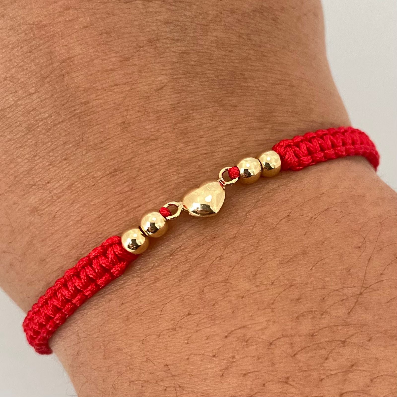 Pulsera tejida centro herraje corazón inflado balines lisos #4 Oro amarillo 18k 0,65 Gr