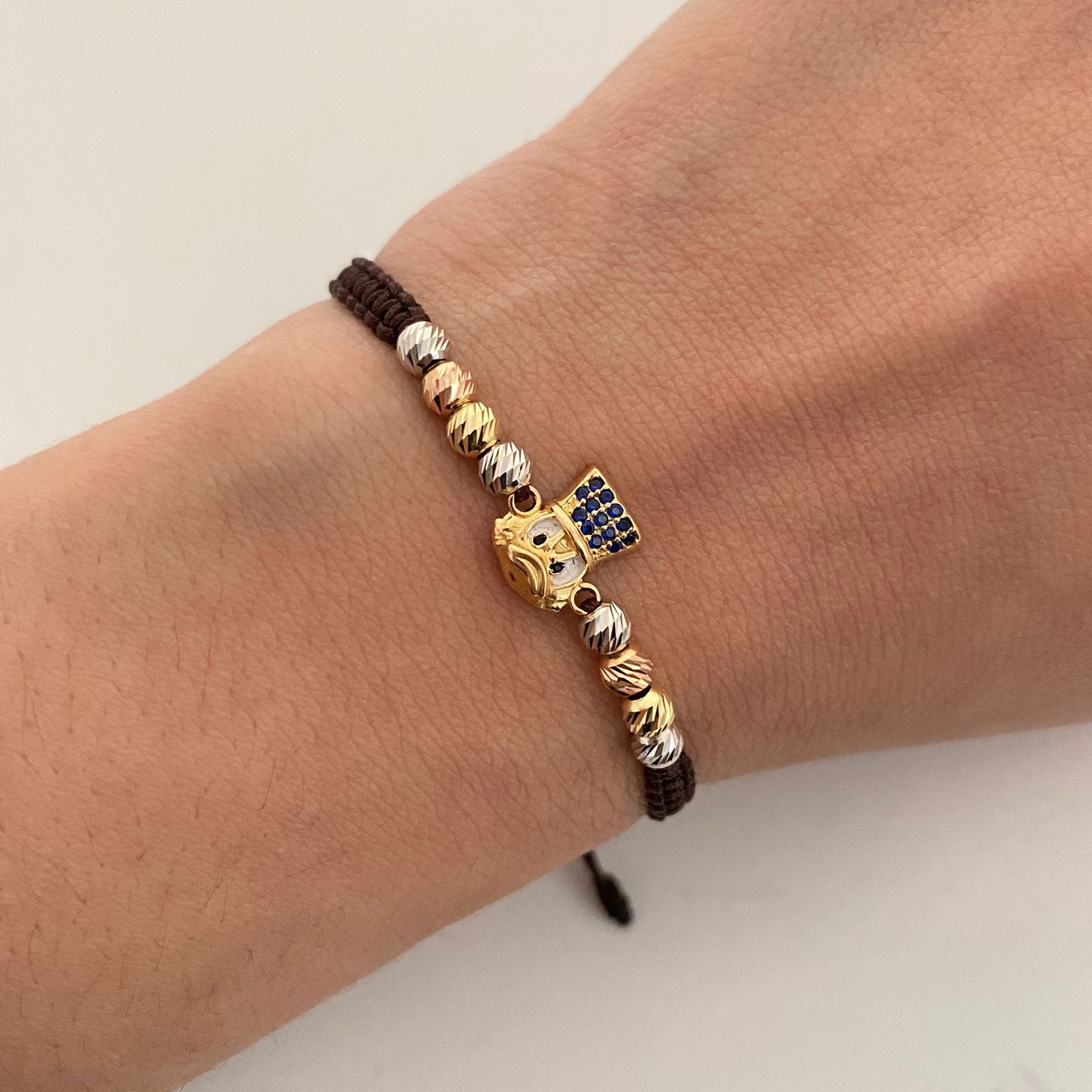 Pulsera tejida pato con balines diamantados 4mm  Tres oros 18k 2 Gr