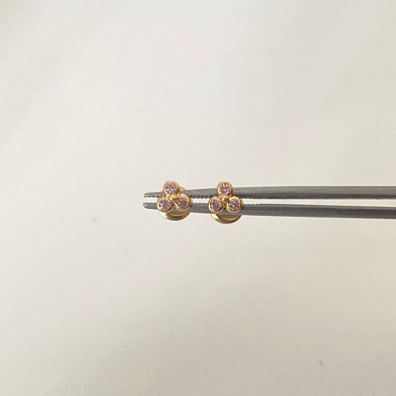 Topos triple circon rosa Oro amarillo 18k 0,6 Gr / 4,8 mm