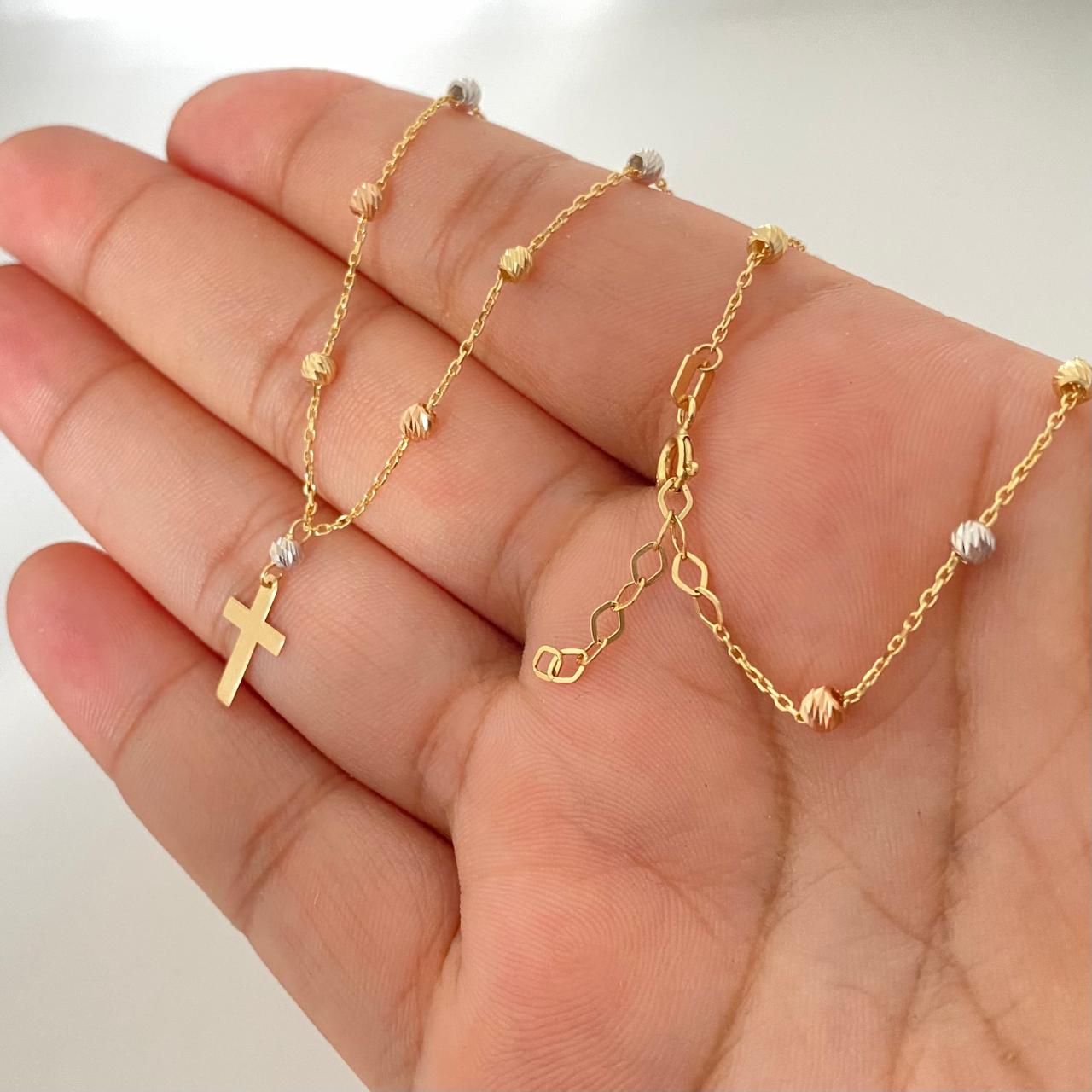 Cadena It balines diamantados dije cruz Tres oros 18k +4 / 3,7 Gr / 3,0 mm / 50 Cm