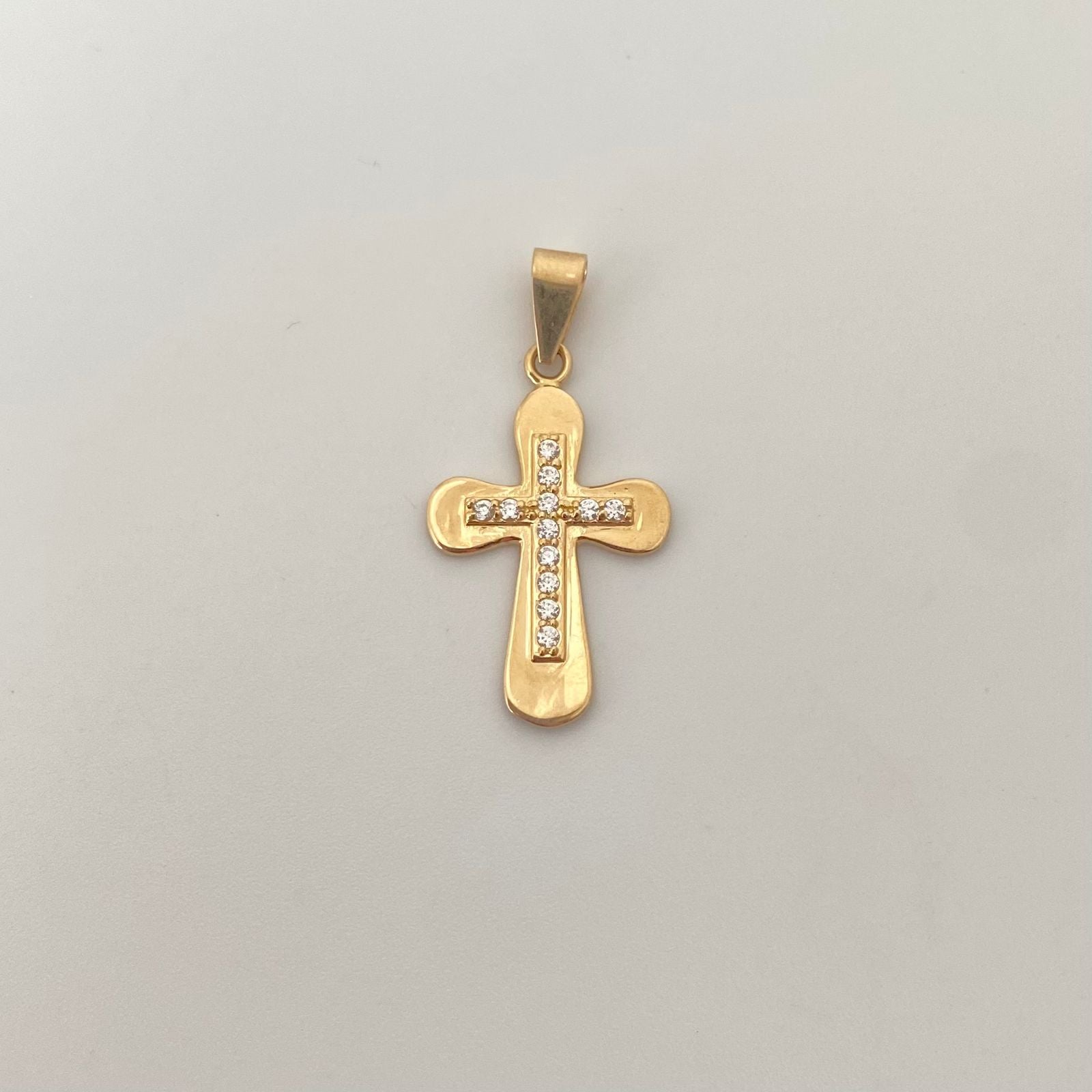 Dije cruz lisa puntas redondas centro casting Oro amarillo 18k 2,40 Gr / 3,5 Cm