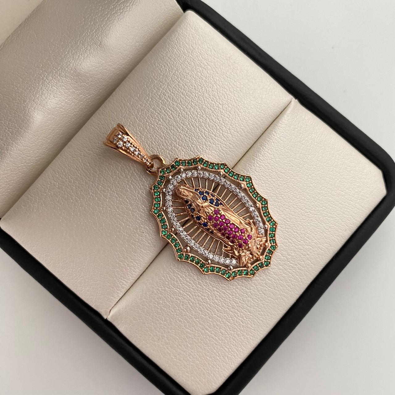 Dije virgen de guadalupe con circones multicolor  Oro rosa 18k 6,7 Gr / 22,8 mm / 4,1 Cm