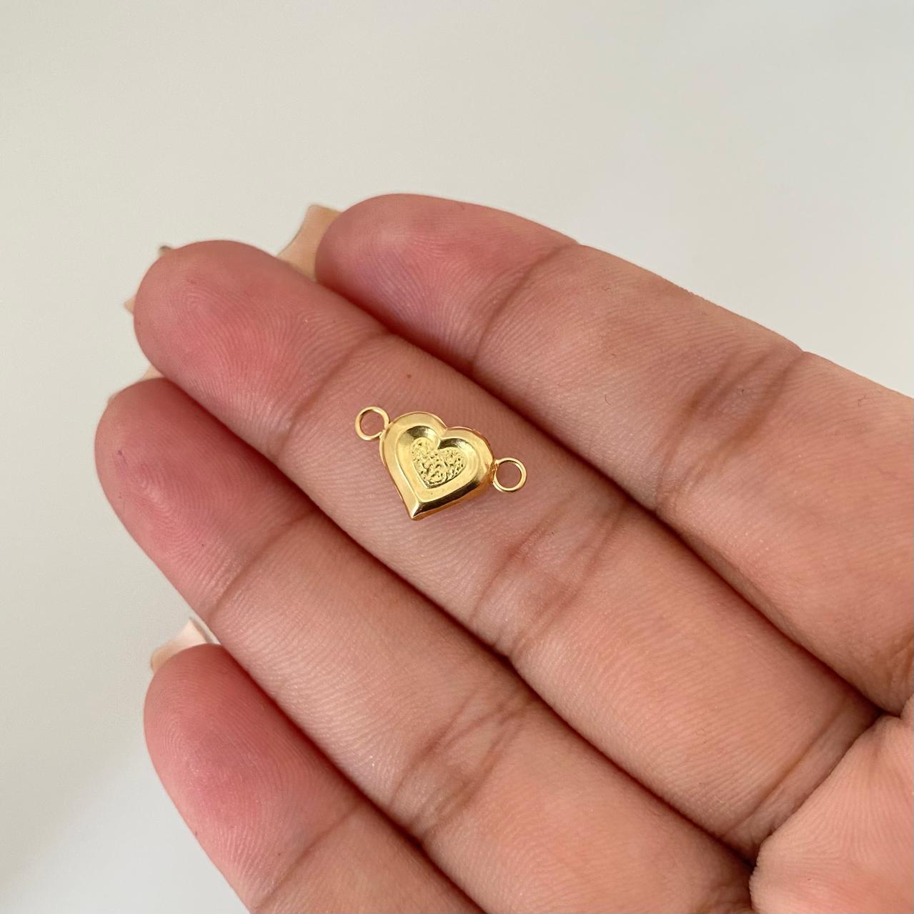 Herraje corazón fondo diamantado Oro amarillo 18k 0,45 Gr / 1,5 Cm