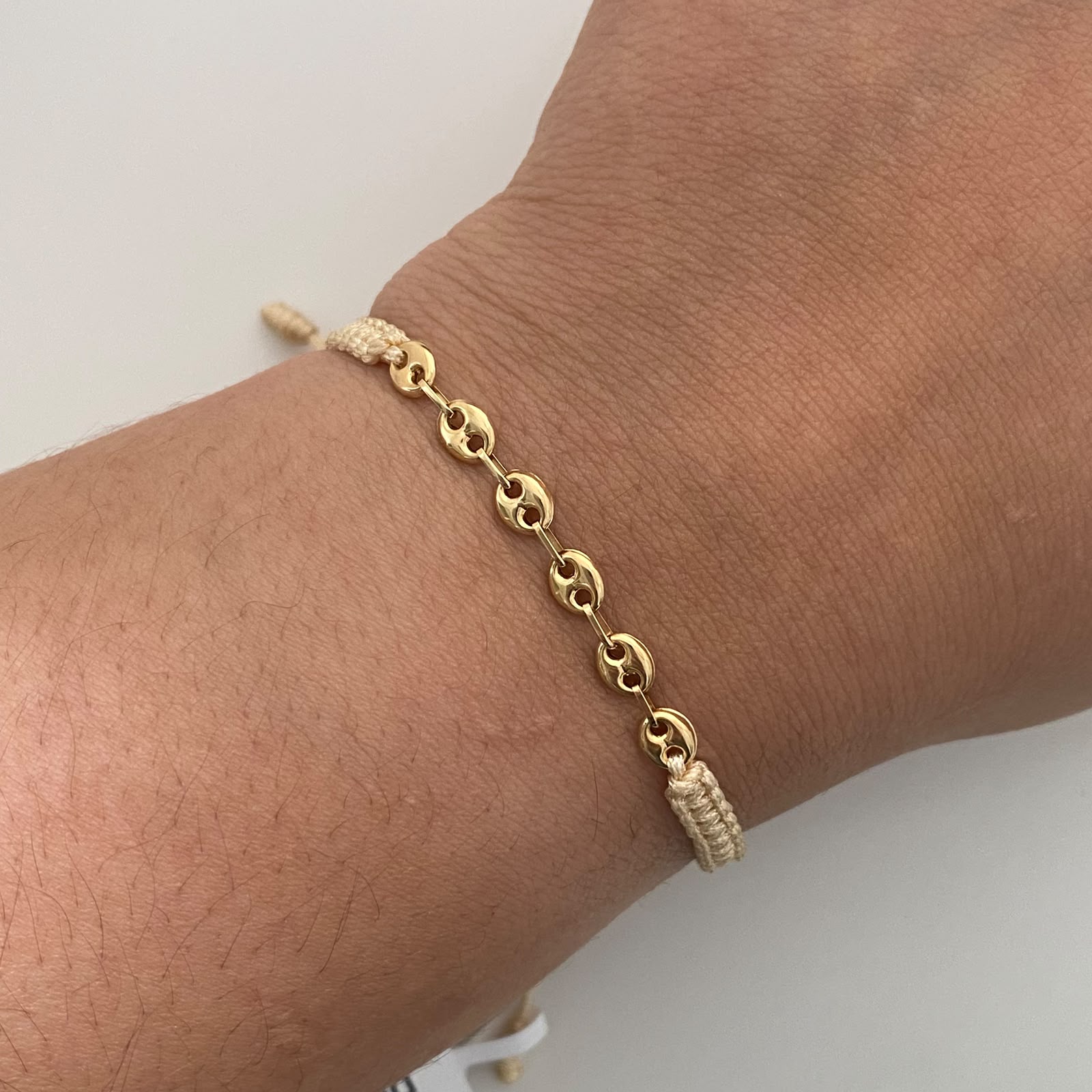 Pulsera tejida Eslabones Hilo Beige Oro amarillo 18k 0,5 Gr