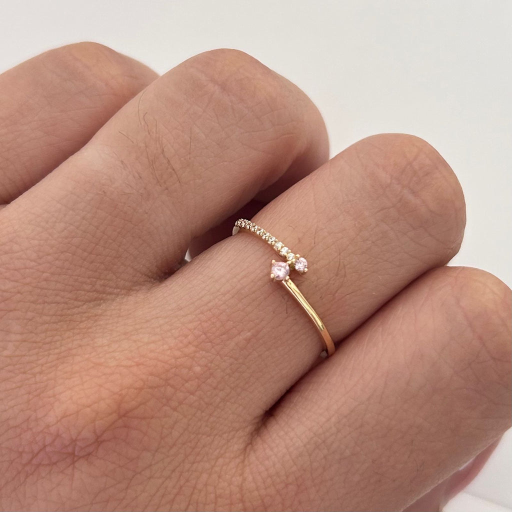 Anillo Solitario Circones dobles Rosa Oro amarillo 18k / Talla 7 / 1,15 Gr / 1,2 mm