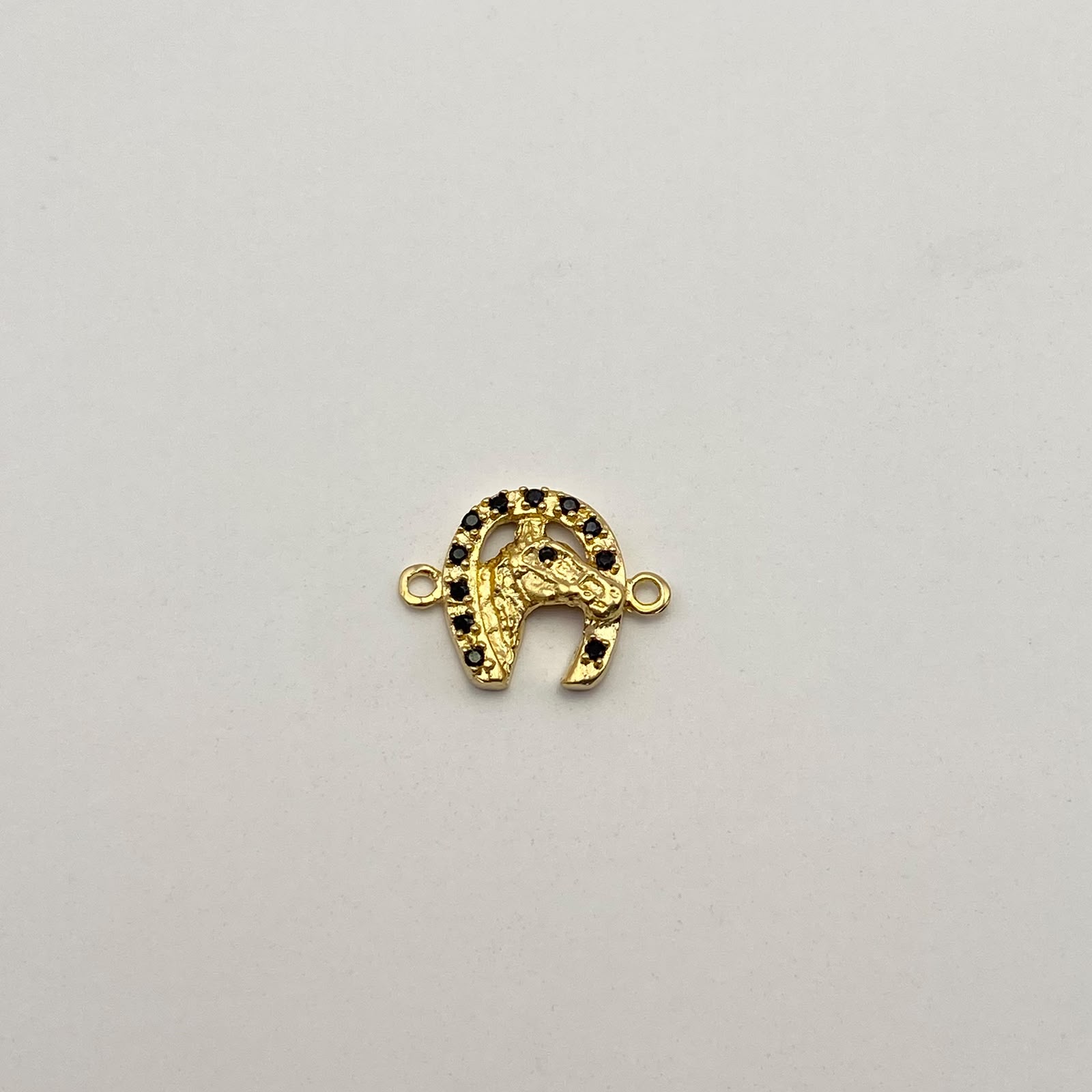 Herraje Herradura y caballo circones negros Oro amarillo 18k 1,85 Gr / 1,7 Cm