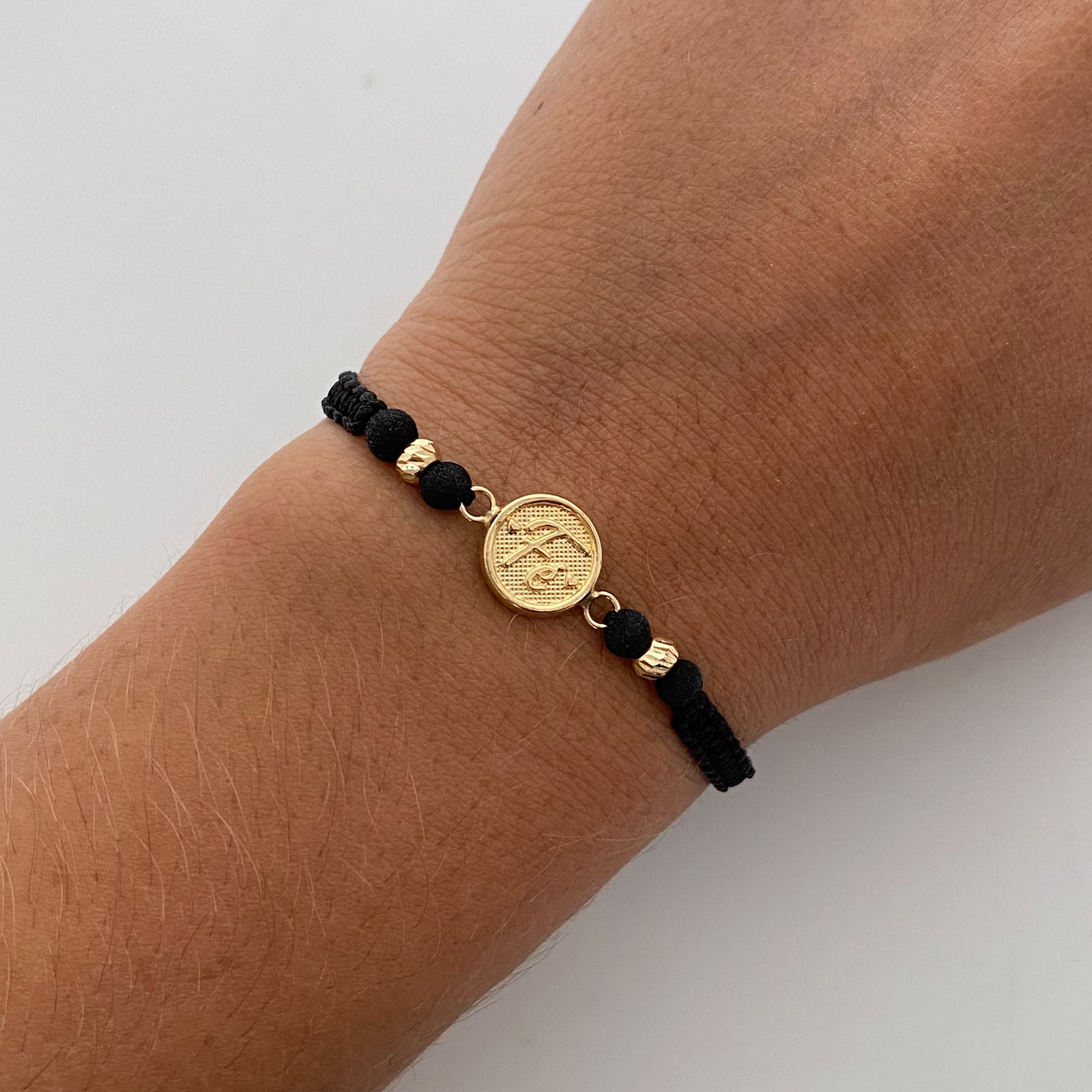 Pulsera tejida Fe bolas diamantadas 4mm negro Oro amarillo 18k 0,75 Gr
