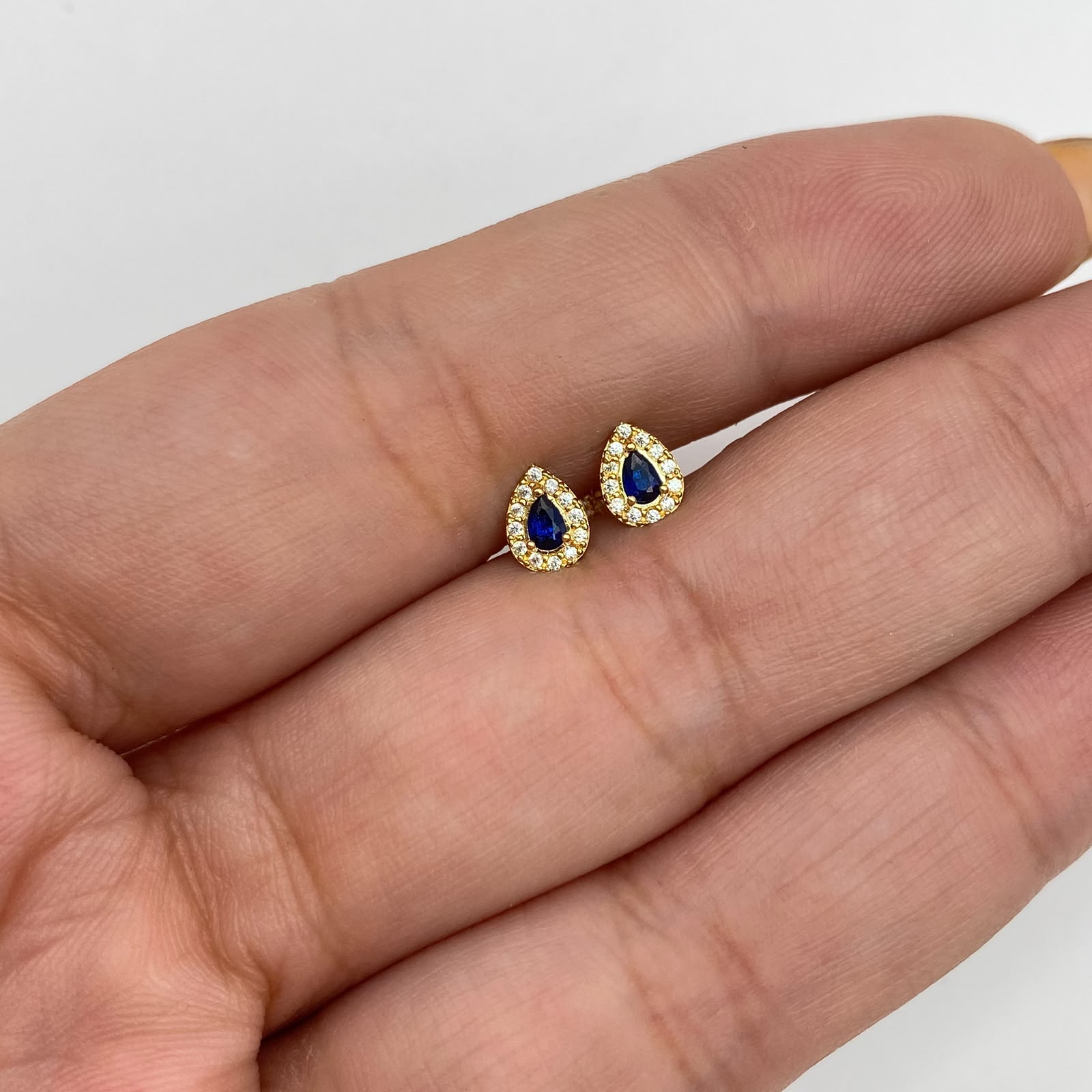 Topos gota circones blancos y azul rey Oro amarillo 18k 0,7 Gr / 4,53 mm