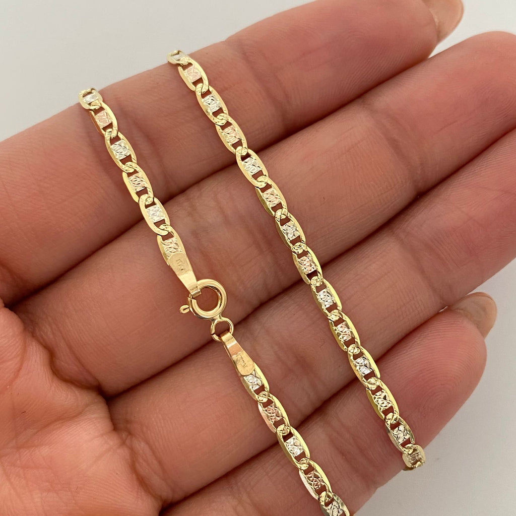 Cadena It plana diamantada  Tres oros 18k 7,15 Gr / 2,3 mm / 60 Cm