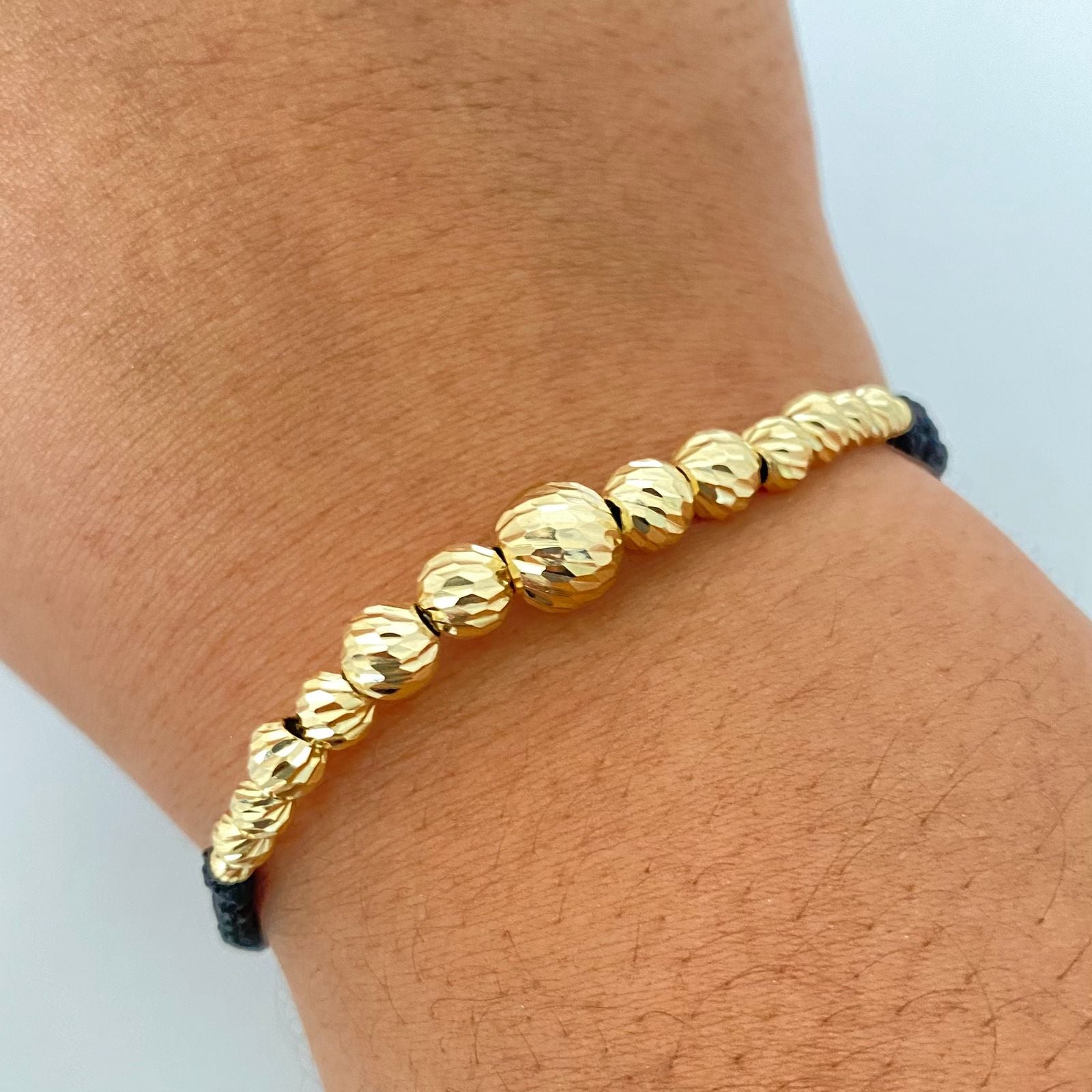 Pulsera tejida balines diamantados #8 - #5 - #4 y #3 Oro amarillo 18k 2,5 Gr
