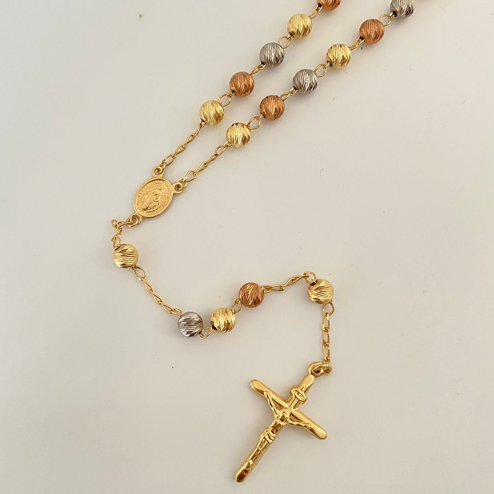 Rosario It virgen milagrosa balines diamantado Tres oros 18k +4 / 17,55 Gr / 5,0 mm / 60 Cm