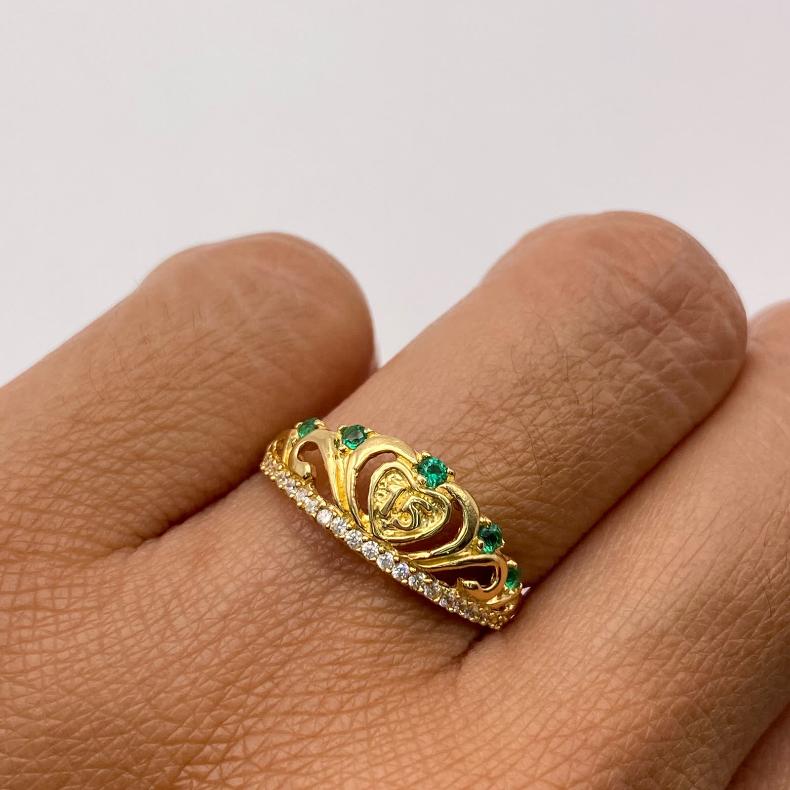 Anillo 15 Casting Verde Oro amarillo 18k / Talla 7 / 2,15 Gr