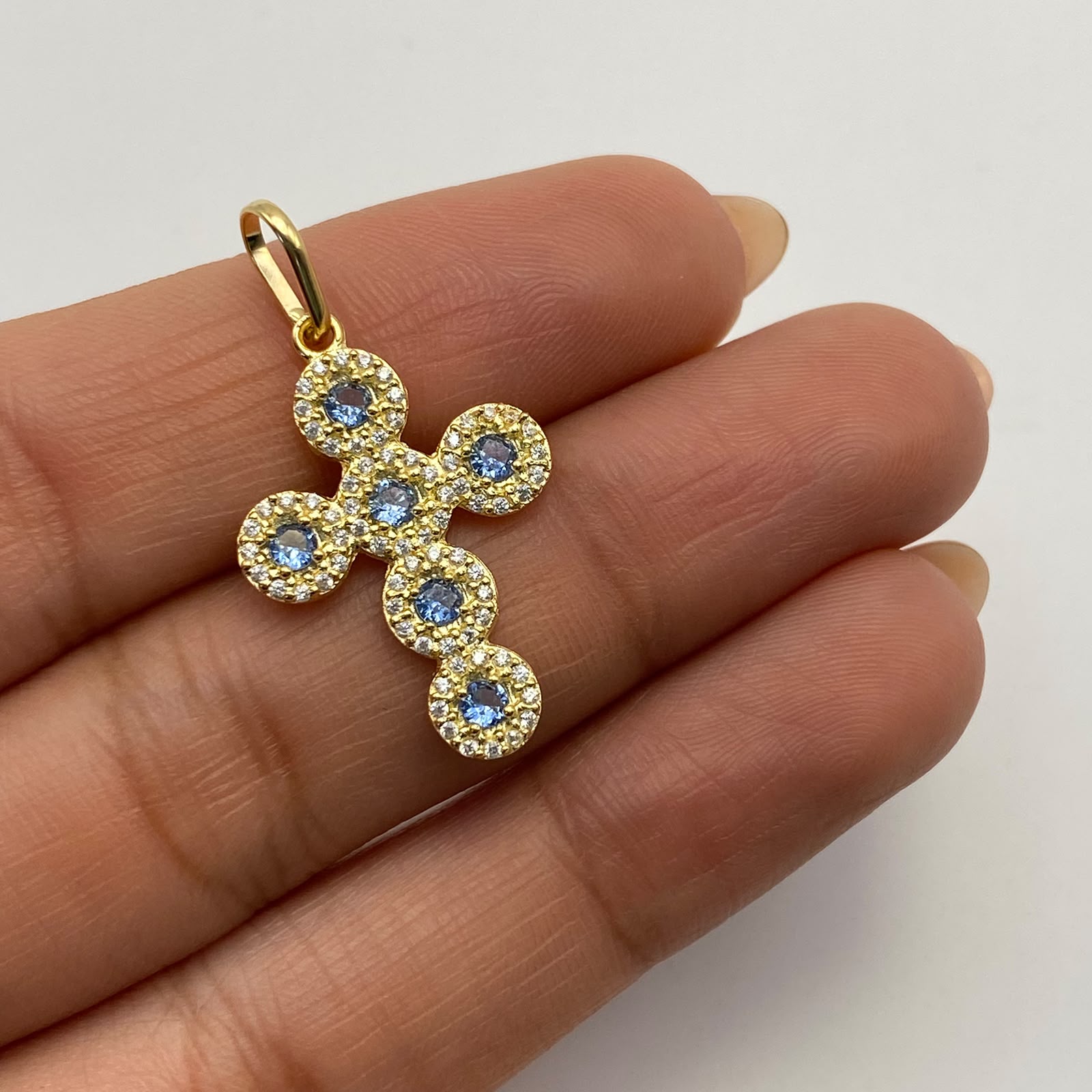 Dije Cruz Casting Azul Oro amarillo 18k 2,35 Gr / 17,7 mm / 3 Cm