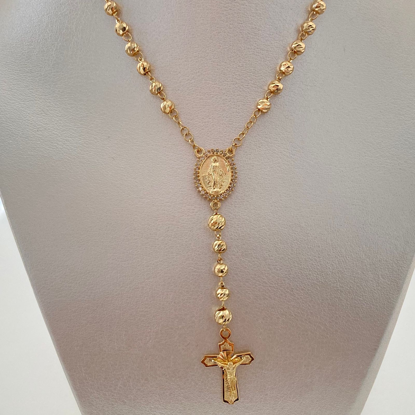 Rosario Bola diamantada virgen milagrosa casting Oro amarillo 18k +1 / 11,35 Gr / 4 mm / 50 Cm Broche 0,60
