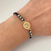 Pulsera tejida silueta corona borde casting bolas #4 diamantadas Oro amarillo y Oro blanco 18k 2,25 Gr