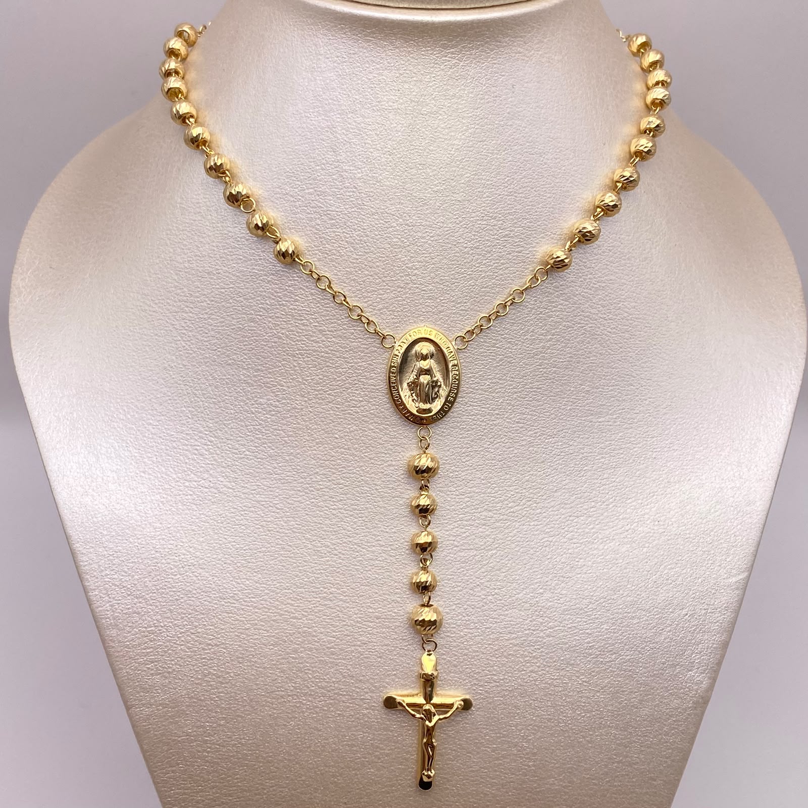 Rosario bola diamantada 5 y 6 virgen milagrosa  Oro amarillo 18k 15,20 Gr / 60 Cm