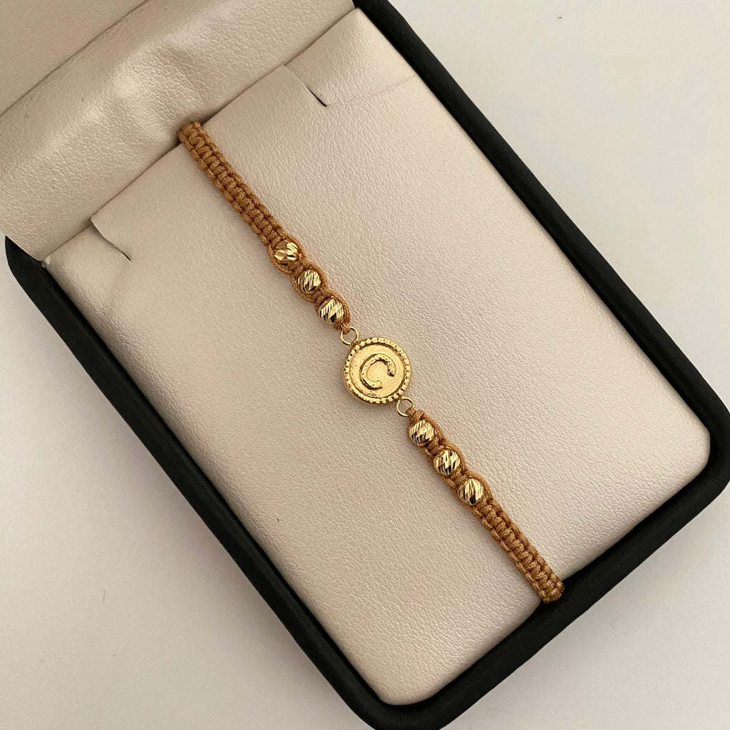 Pulsera tejida con herraje letra c y balines diamantados 4mm Oro amarillo 18k 1,25 Gr