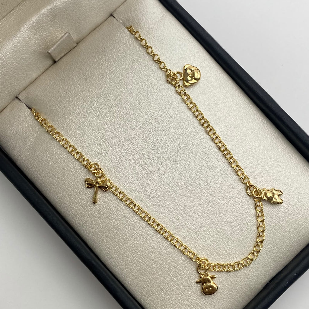 Tobillera aro seguido dijes Oro amarillo 18k 3,70 Gr / 2,25 mm / 24,5 Cm Broche 0,40