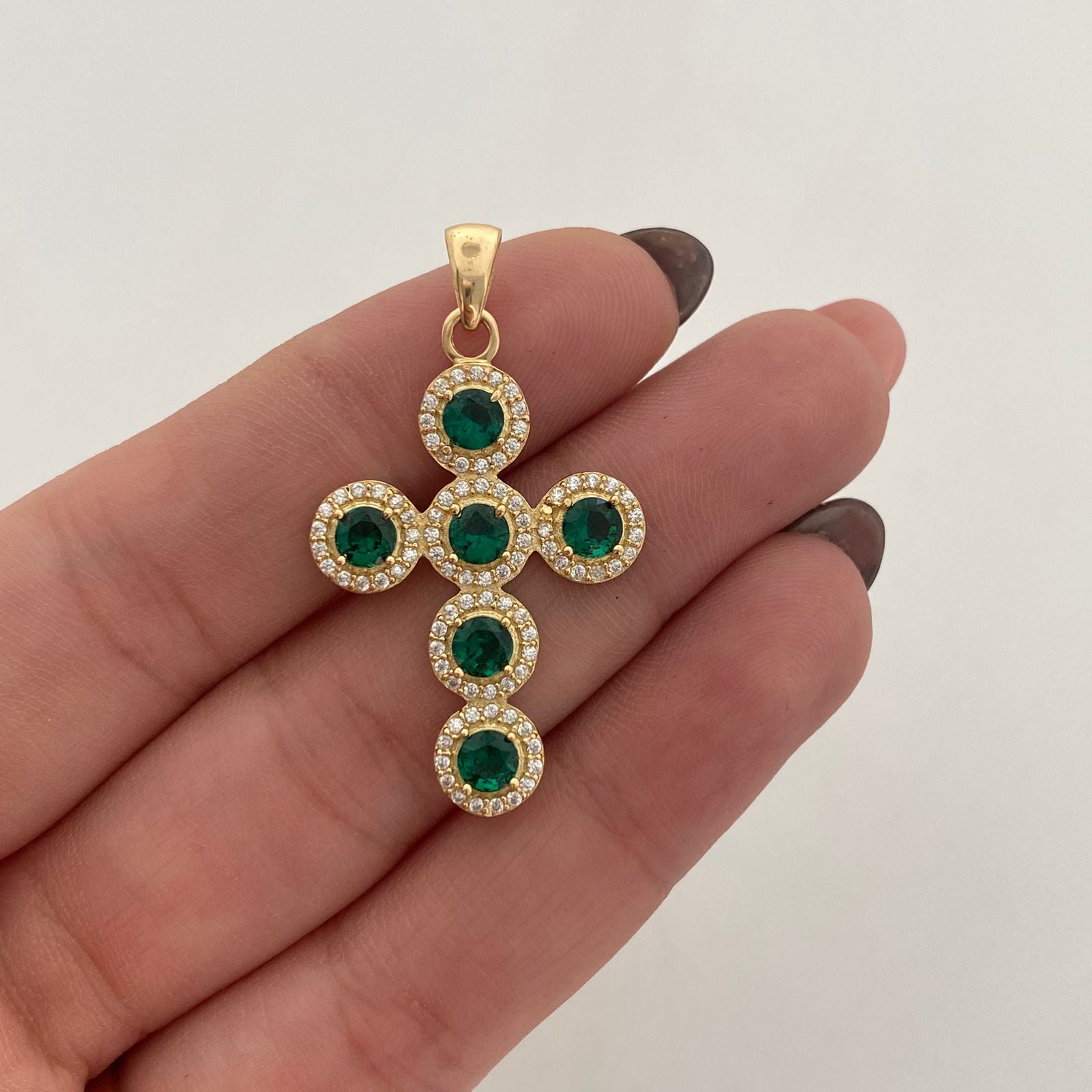 Dije Cruz casting Verde Oro amarillo 18k 3,75 Gr / 21,9 mm / 4 Cm