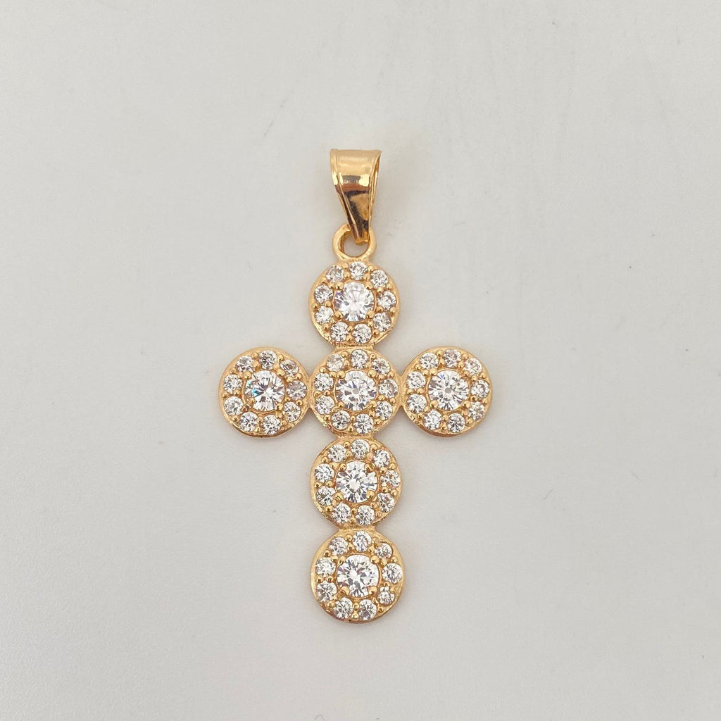 Dije cruz con circones blancos redondos  Oro amarillo 18k 7,8 Gr / 9,2 mm / 5,0 Cm