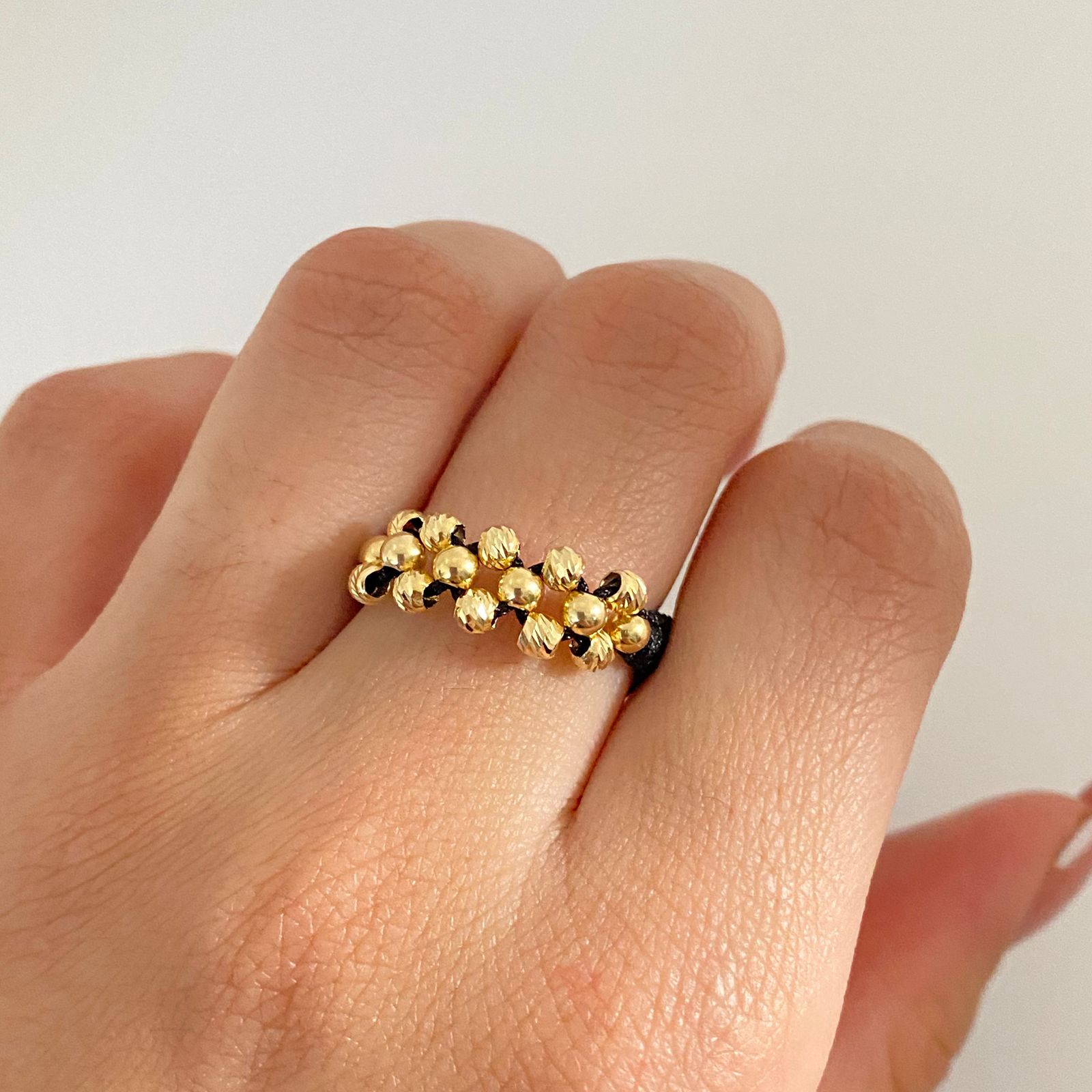 Anillo tejido balines lisos #3 graduable Oro amarillo 18k / 0,25 Gr