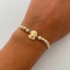 Pulsera tejida Rostro de jesus bolas lisas 5mm Beige Oro amarillo 18k 0,9 Gr