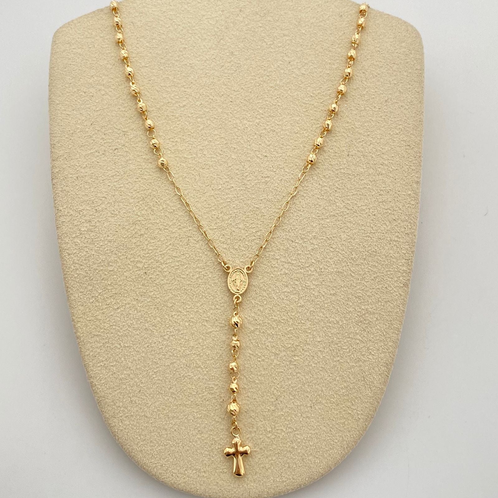 Rosario diamantado con virgen maria auxiliadora  Oro amarillo 18k 7,60 Gr / 2,6 mm / 60 Cm Broche 0,60