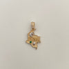 Dije Mapa de Colombia Circon Verde Oro amarillo y Oro blanco 18k 2,5 Gr / 15,5 mm / 3 Cm