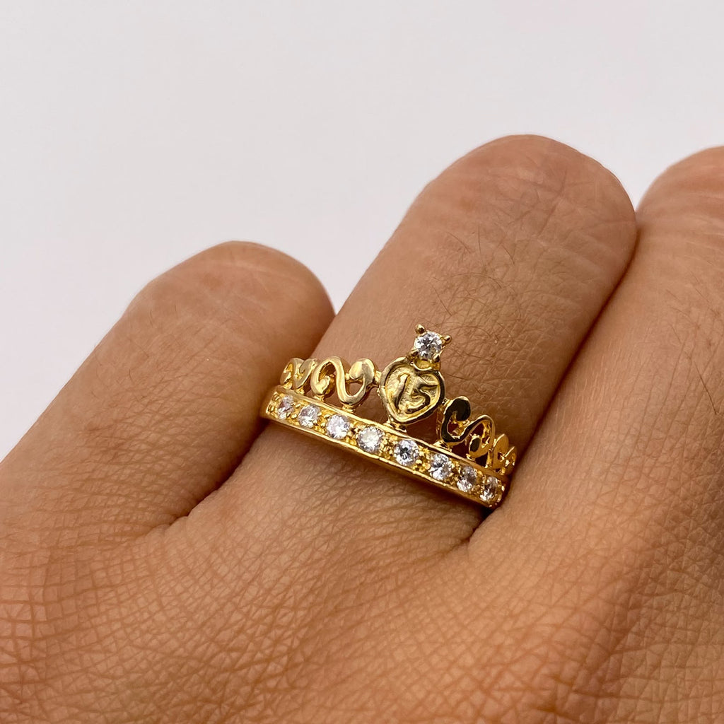 Anillo 15 Circones blancos Oro amarillo 18k / Talla 6 1/2 / 2,41 Gr
