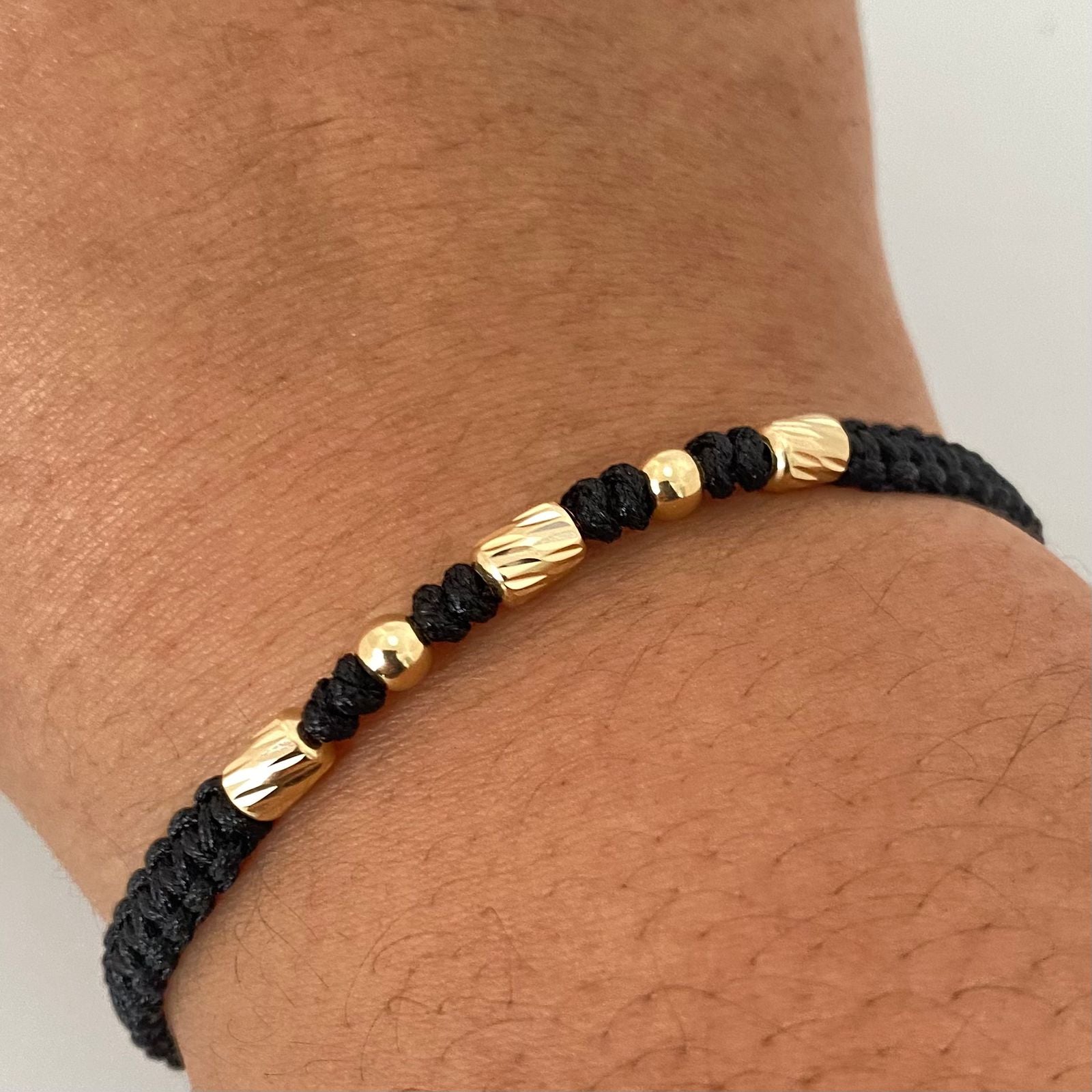 Pulsera tejida balines lisos #4 y cilindros diamantados #4 Oro amarillo 18k 0,70 Gr