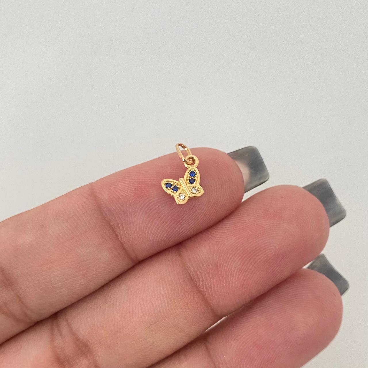 Dije mariposa circones azules y blancos Oro amarillo 18k 0,45 Gr / 1,3 Cm