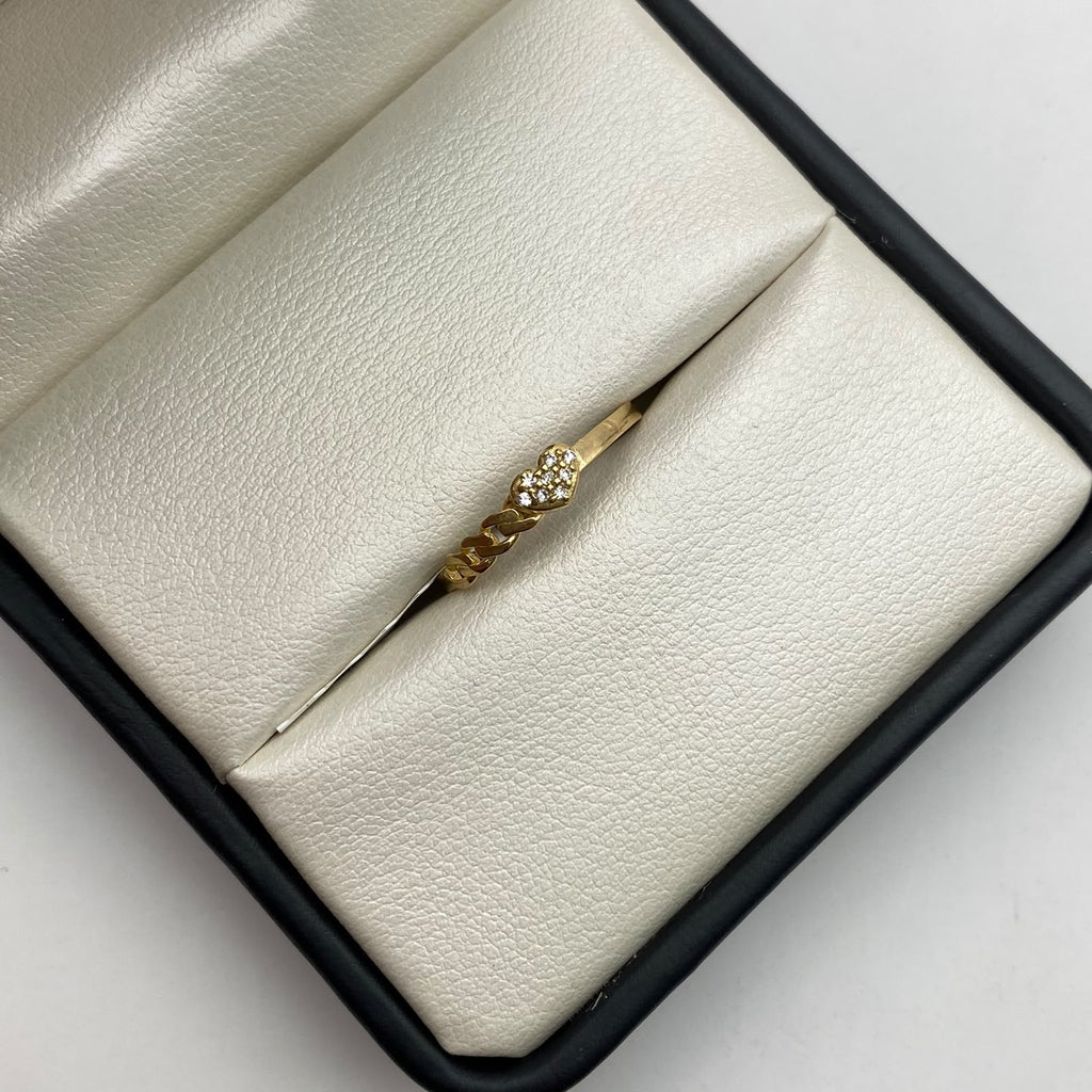 Anillo cubano y corazon circones Oro amarillo / Talla 7 3/4 / 1,35 Gr
