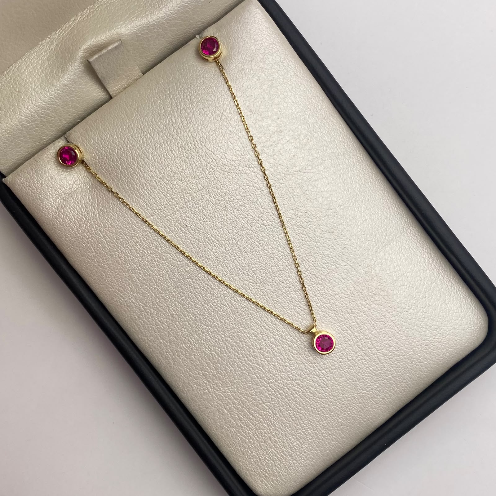 Cadena It mini rollon+dije punto de luz fucsia+topos Oro amarillo 18k +4 / 2,71 Gr / 0,6 mm / 45 Cm