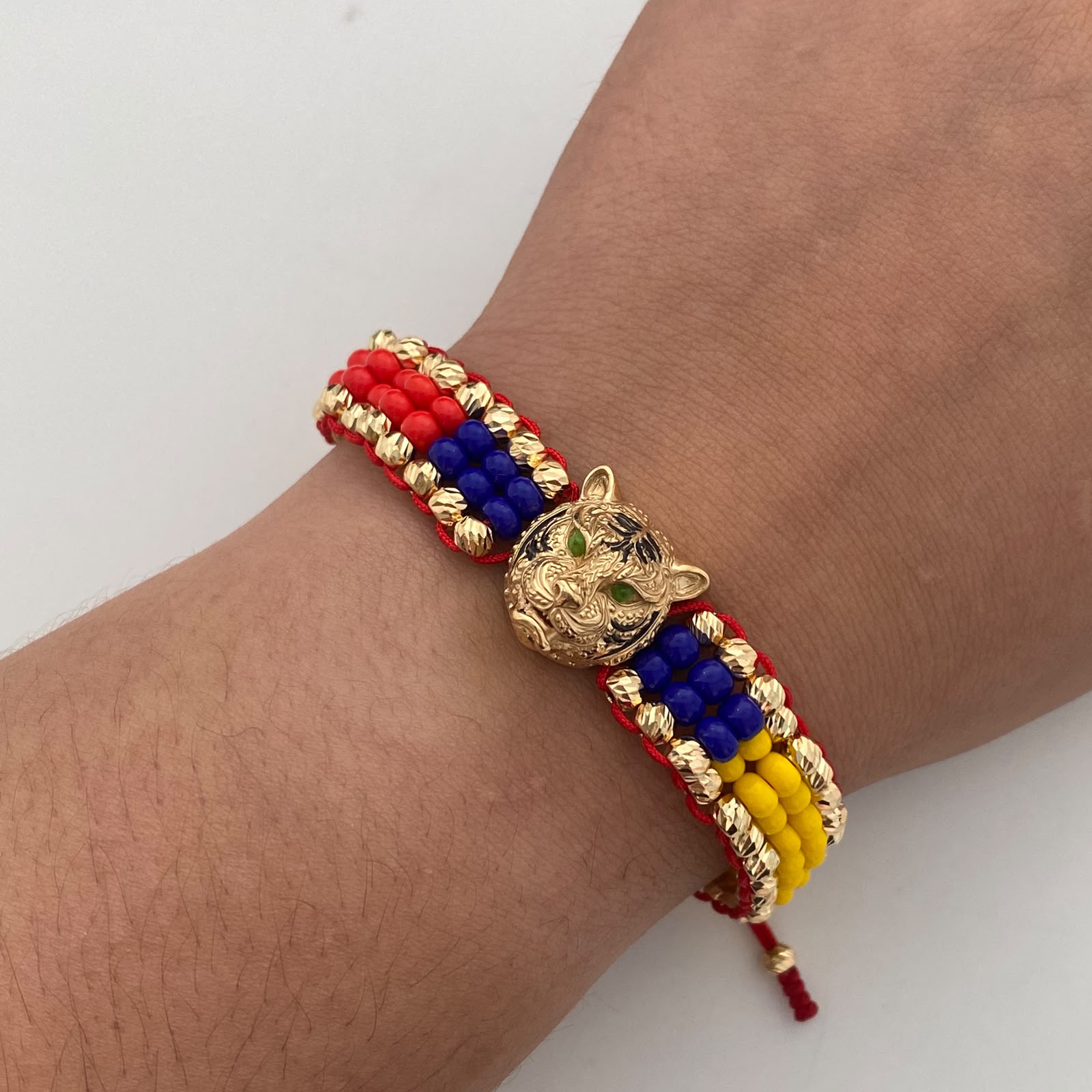 Pulsera tejida Tigre Col Bolas diamantadas(por fabricacion) personalizado Oro amarillo 18k 11,05 Gr