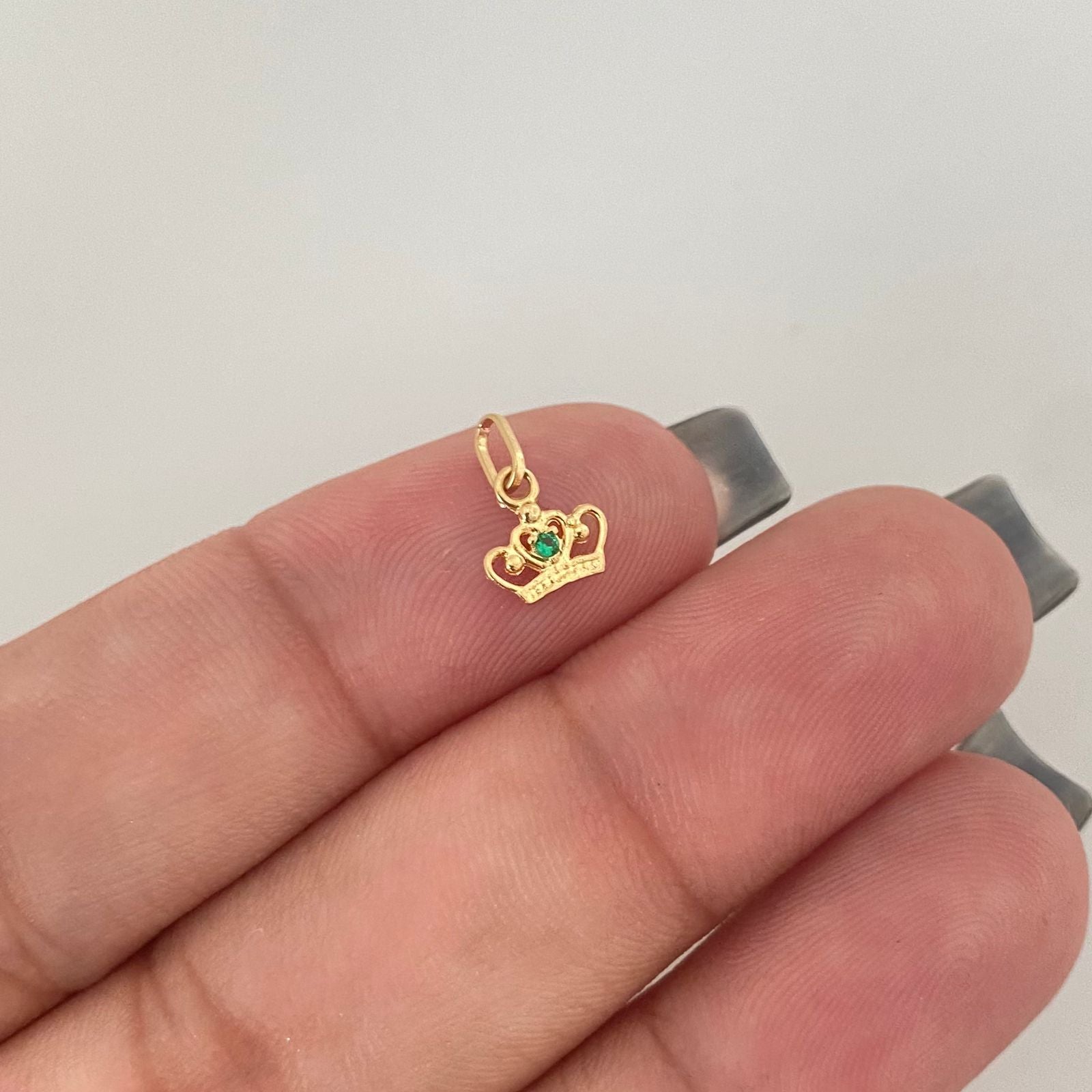 Dije corona centro circon verde Oro amarillo 18k 0,25 Gr / 1,0 Cm
