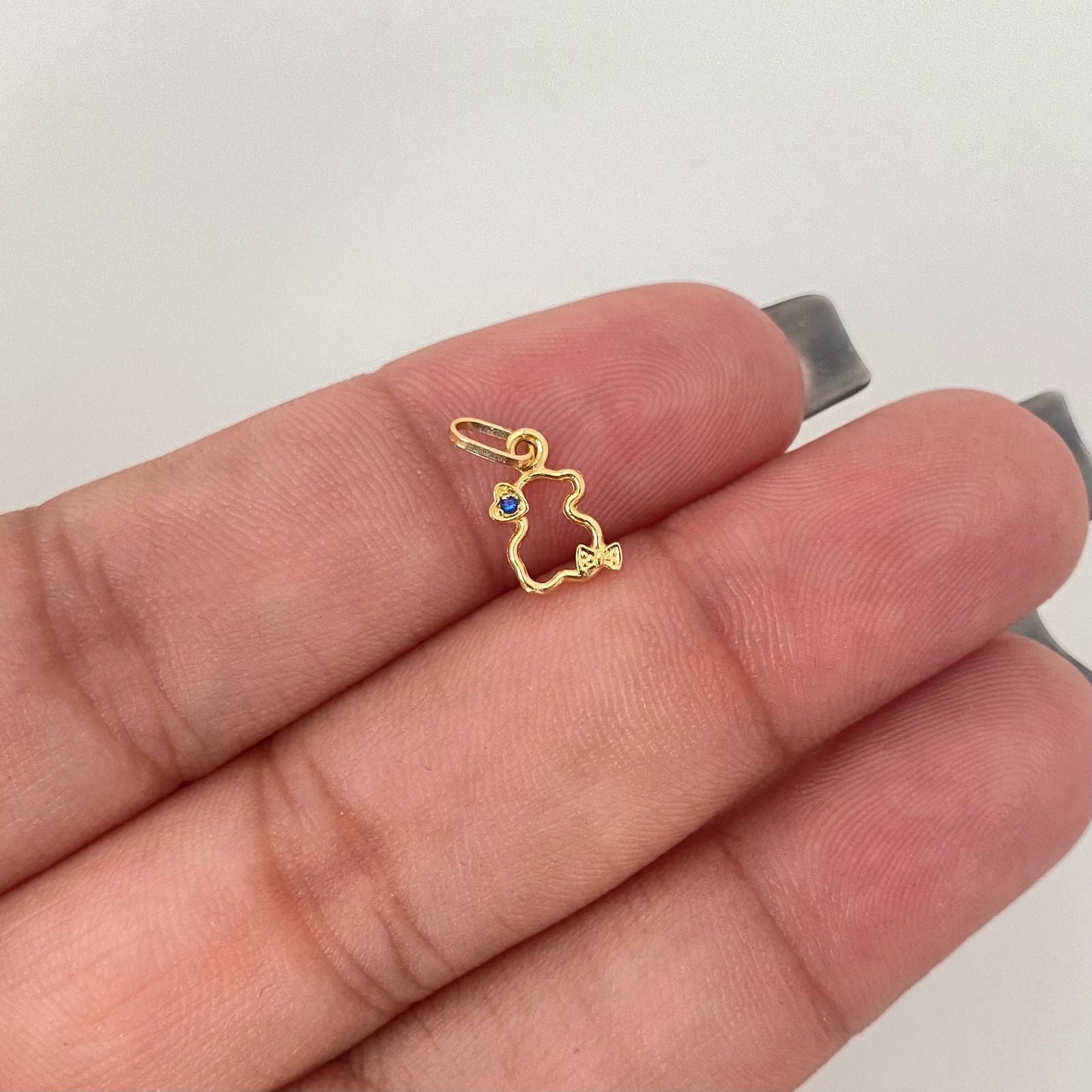 Dije silueta oso ts corazon circon azul Oro amarillo 18k 0,30 Gr / 1,5 Cm