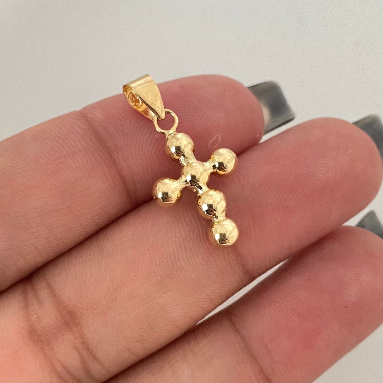 Dije cruz balines lisos Oro amarillo 18k 0,75 Gr / 2,0 Cm