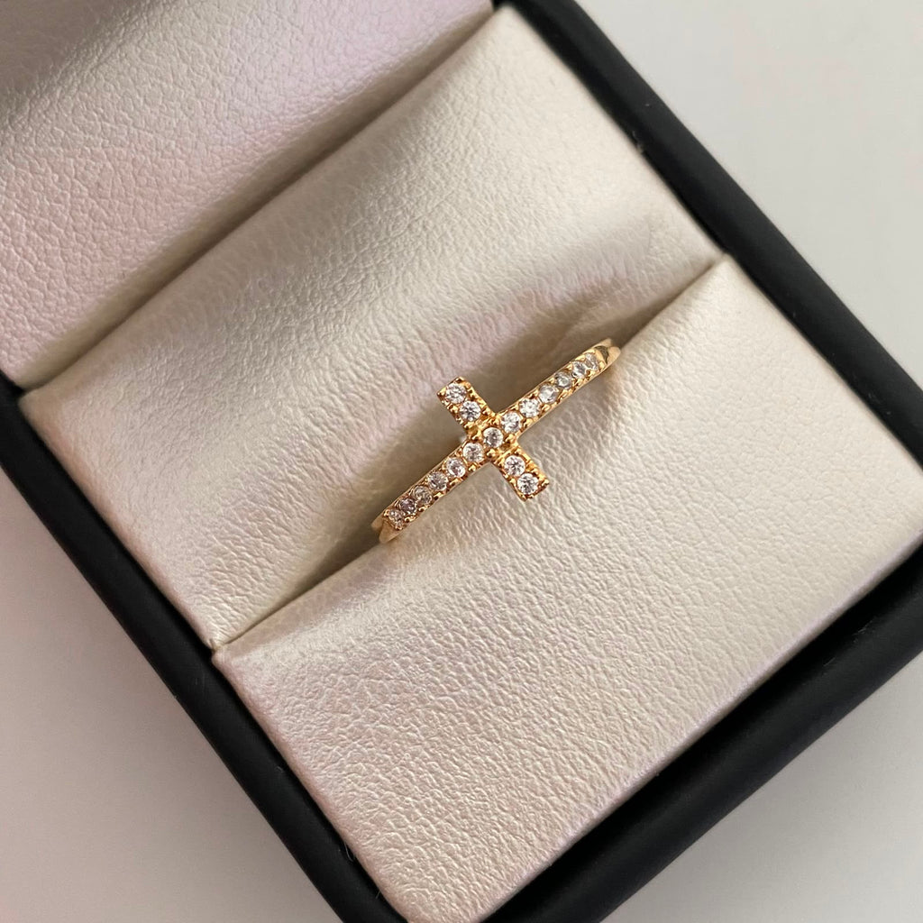 Anillo Cruz Casting Blanco Oro amarillo 18k / Talla 7 / 1,7 Gr / 1,5 mm