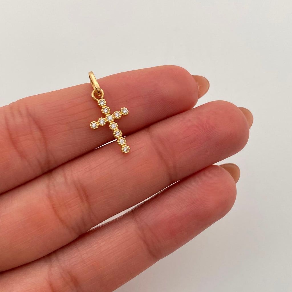 Dije Cruz Ciculos Circon Blanco Oro amarillo 18k 0,7 Gr / 9,8 mm / 2,1 Cm