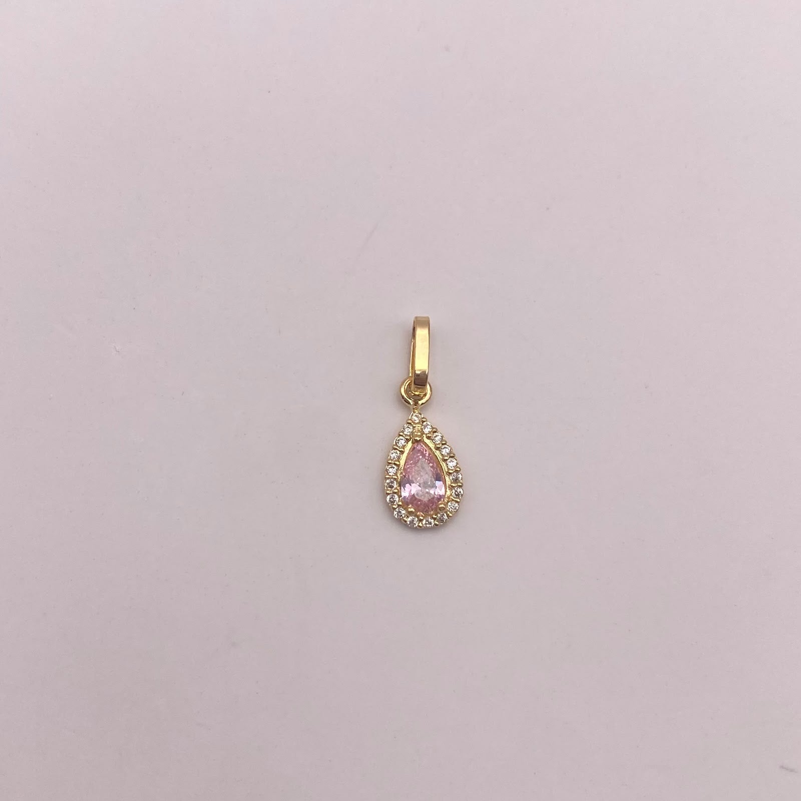 Dije Gota circon rosa pastel y circones blancos Oro amarillo 18k 0,4 Gr / 5,5 mm / 1,5 Cm