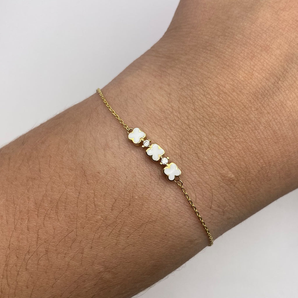 Pulso It Tres trebol blanco Oro amarillo 18k 1,58 Gr / 0,6 mm / 19,1 Cm